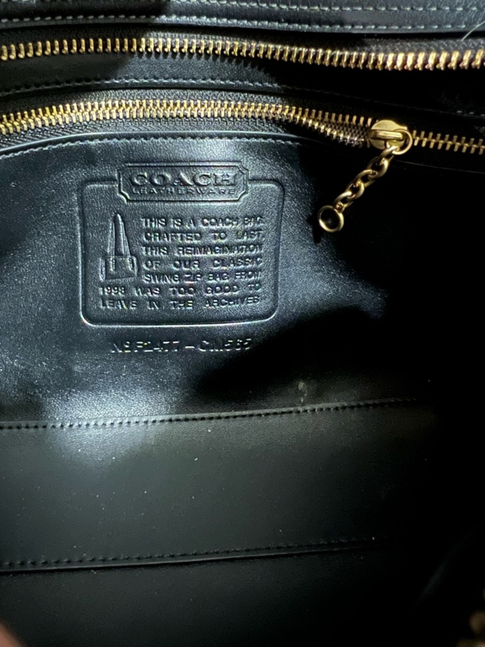 Coach The Swing Zip Black Leather Shoulder Bag with Gold Hardware - Picture 10 of 12